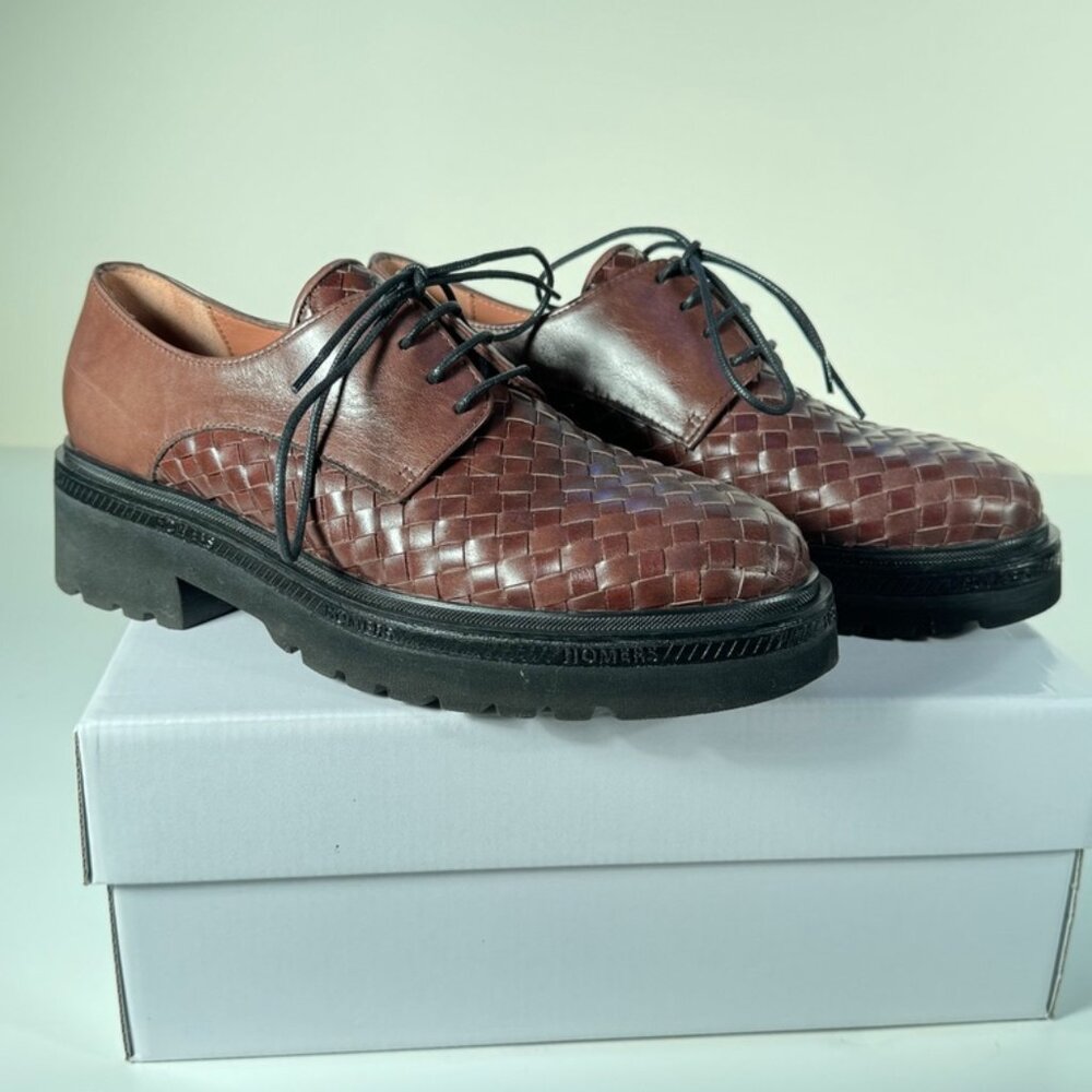 Braided Brown Leather Women's Oxford Shoes Made in Spain New US 8.5